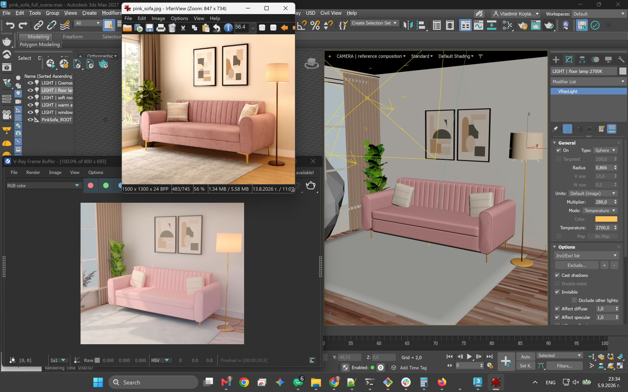 3ds Max Viewport mit KI-rekonstruierter Interieurszene aus Referenzfoto für KI in der 3D-Modellierung